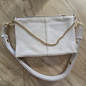 All Saints Slim White Leather Shoulder Bag